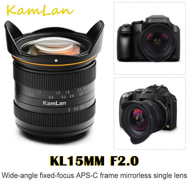 Kamlan 15mm F2.0 APS-C Wide Angle Manual Lens for Canon EOS-M Sony E Fuji X M43