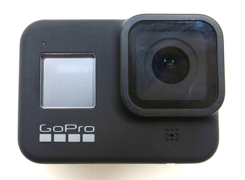 GoPro HERO8 Black action camera front view with touchscreen, lens, and GoPro logo
