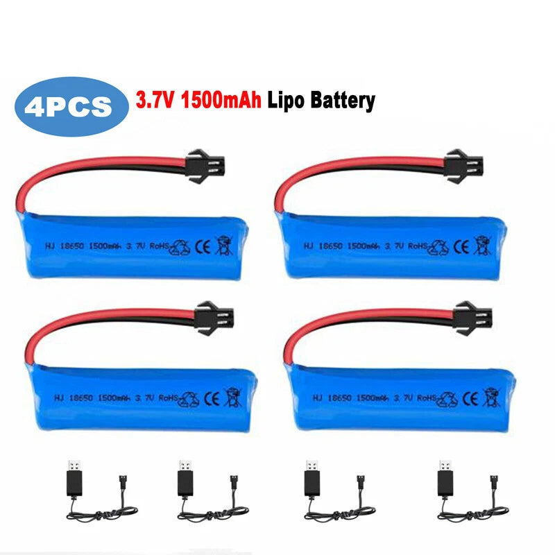 4PCS 3.7V 1500mAh Rechargeable Li-ion Battery For RC Toys Airplane Car Boat Battery