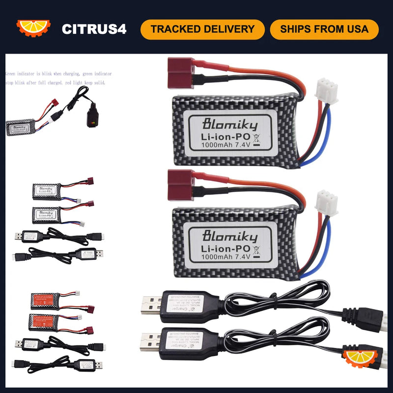 2 Pack 7.4V 1000mAh Lipo Battery T Plug for RC Trucks, Haiboxing & Q903 Models Battery