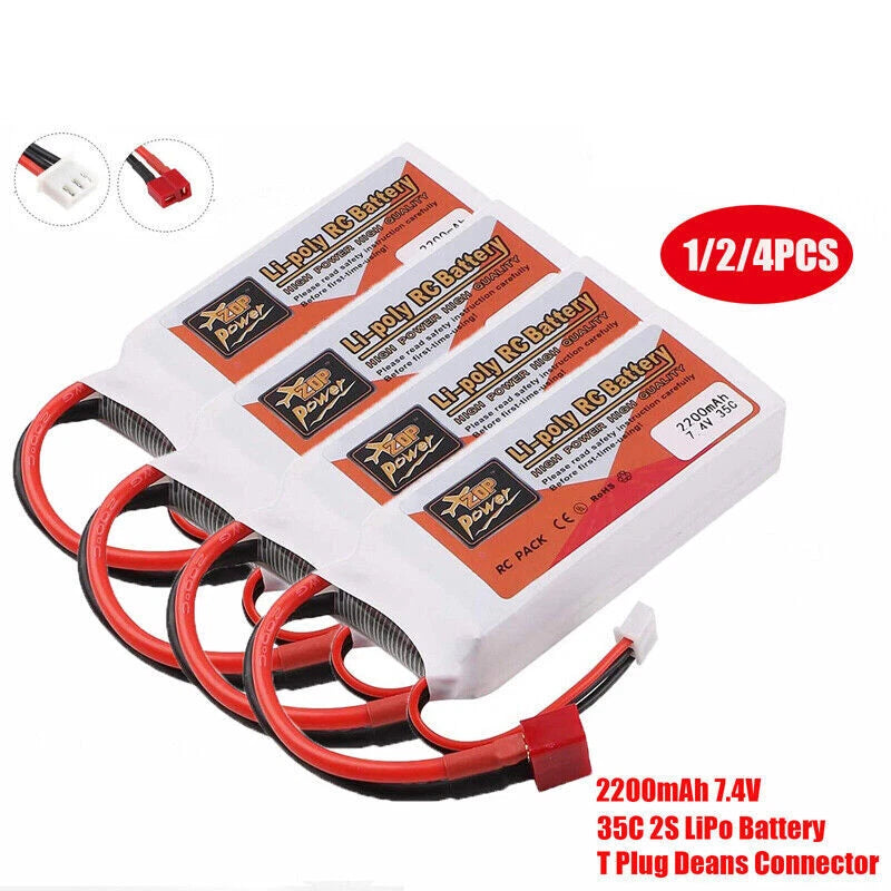7.4V 2200mAh 35C LiPo Battery T Plug for RC Drone Helicopter Airplane