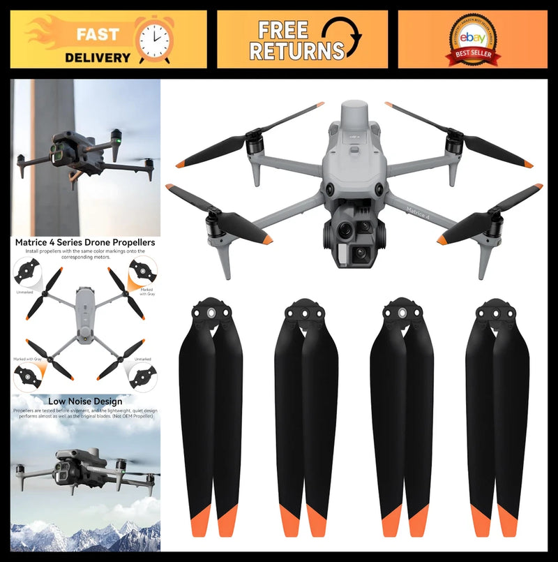4Pcs Low Noise Propeller Blades for Matrice 4/4T/4E Drones - Quick Replacement P