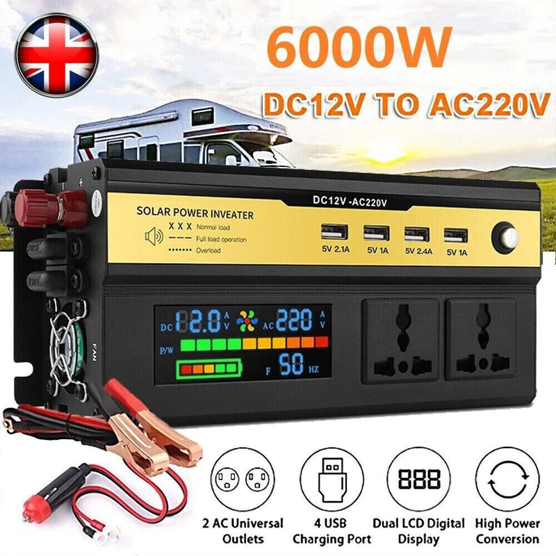 Car Truck Van Power Convertor Inverter Generator USB Charger Port Outlet 6000W