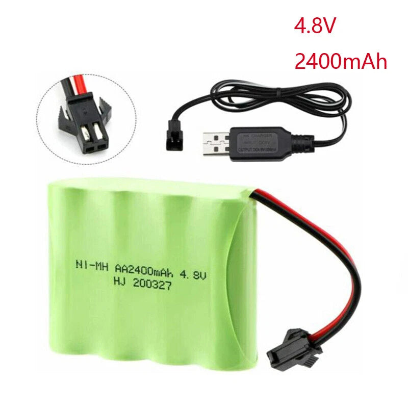 4.8V 2400mAh Rechargeable Ni-MH Battery SM-2P 2Pin Plug USB Charger for RC Truck Battery