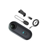 Compact mini body camera with wide lens and action button, dark black finish