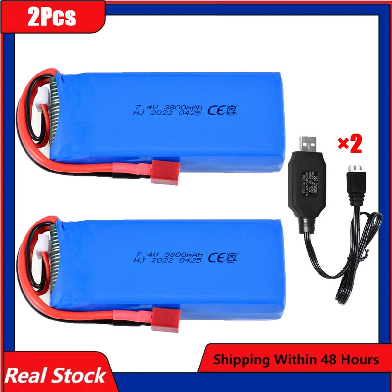 7.4V RC 2S LiPo Battery 3800mAh T Plug for Wltoys RC Car 144001 144010 124016