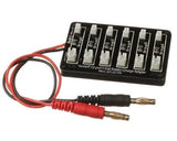 12-port cell battery charge adapter with red/black leads and dual banana plugs