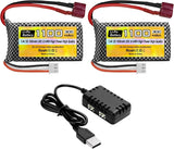 2PCS 7.4V 1100mah 2S Lipo Battery with T Plug with 1PCS 2 in 1 Charger