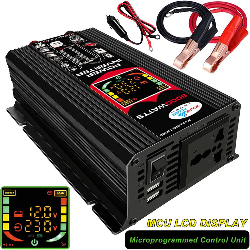 6000W Car Power Inverter LCD Display DC 12V To AC 110/220V Power Converter New