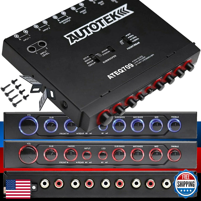 Autotek ATEQ709 4-Band Audio Equalizer with Built-in 2-Way Crossover, 9 Volts, 1