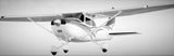 White RC airplane model with nose cockpit and wing stripes, three-quarter side view