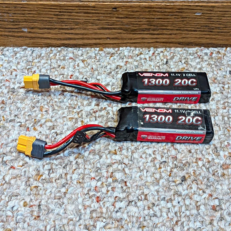 Venom Drive 11.1V 3S 1300mAh 20C LiPo RC Battery Packs Lot of 2 Battery