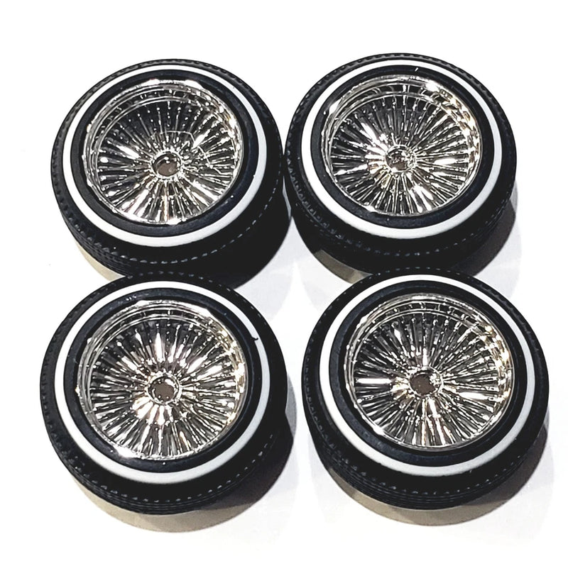 Lowrider 1/24-1/25 scale model car chrome shallow wire rims & white wall tires