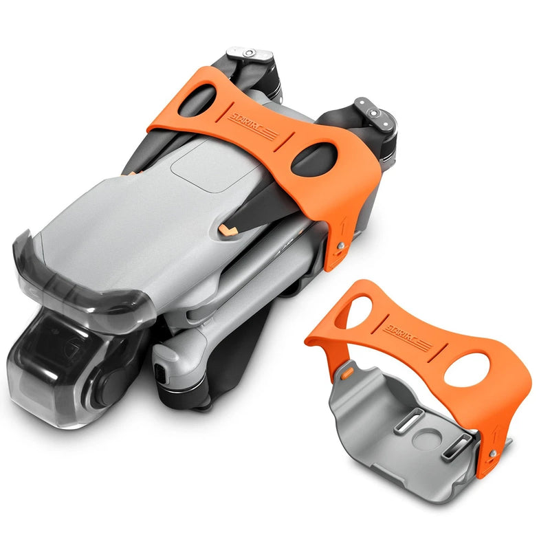 Drone propeller guard accessory, orange and gray, with mounting brackets.
