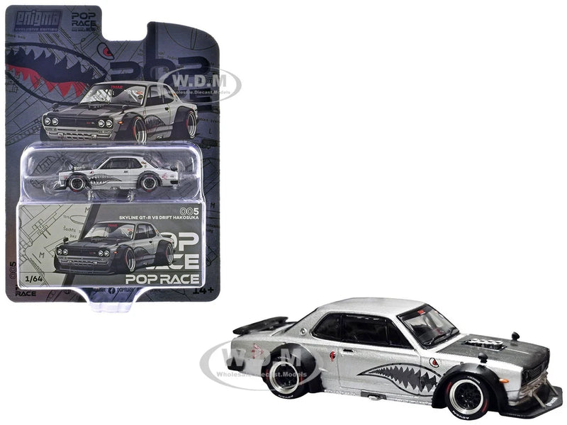 Silver 1:64 drift model car with wide body styling and black wheels