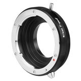 Nikon F-mount to Olympus Pen F adapter ring, metal black and silver with screws