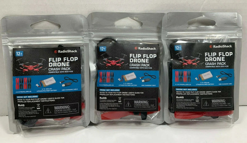 3-pack RadioShack Flip Flop Drone Crash Pack Propellers & Battery 6001438 09A16