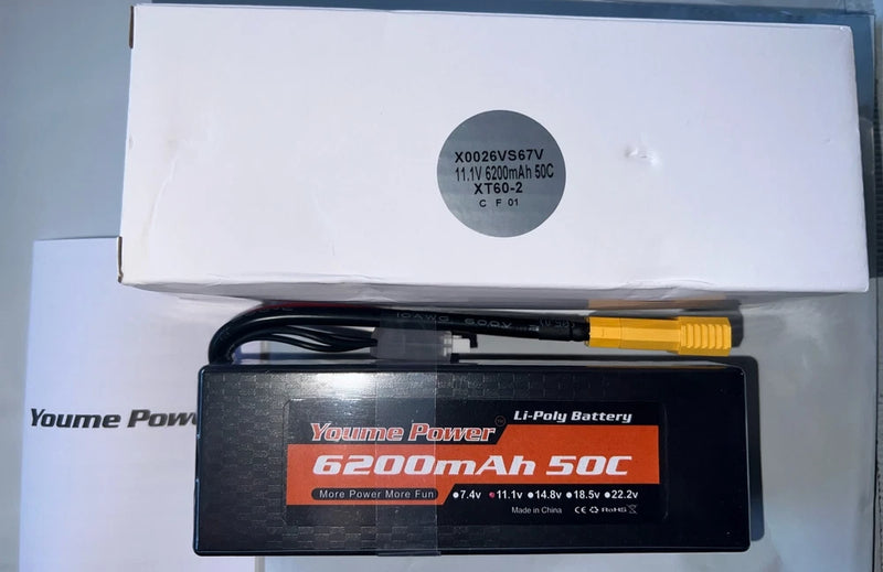 2 X  YOUME POWER 3s  11.1 V  6200  50C  LI-POLY BATTERY XT60-2 Connector Battery
