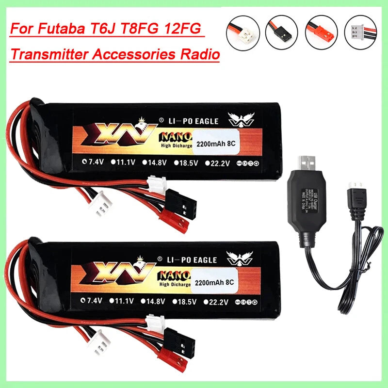 7.4V 2200mah Lipo Battery for T6J T8FG 12FG Walkera DEVO 7 RC Radio Transmitter