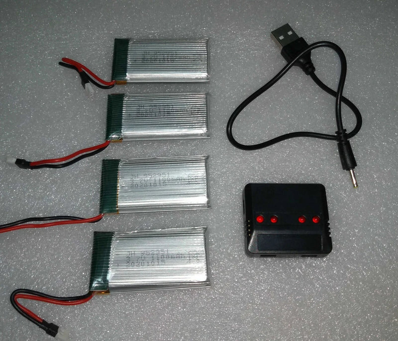 4PK + Charger - LiPo Battery 3.7V 1100mAh for Quadcopter Drone - Fast Shipping