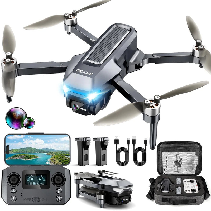Foldable quadcopter drone with camera, dark gray, with handheld controller kit