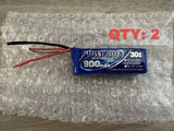 Fullymax 11.1V 900mAh 30C LiPo battery with red/black leads, qty 2