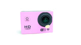 Pink HD 1080P WiFi action camera with front lens and power/mode button