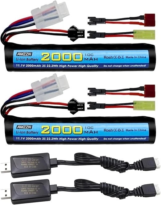 2pcs 11.1V 2000mAh 10C Battery SM-2P Plug LiPo Battery for Airsoft + More Device