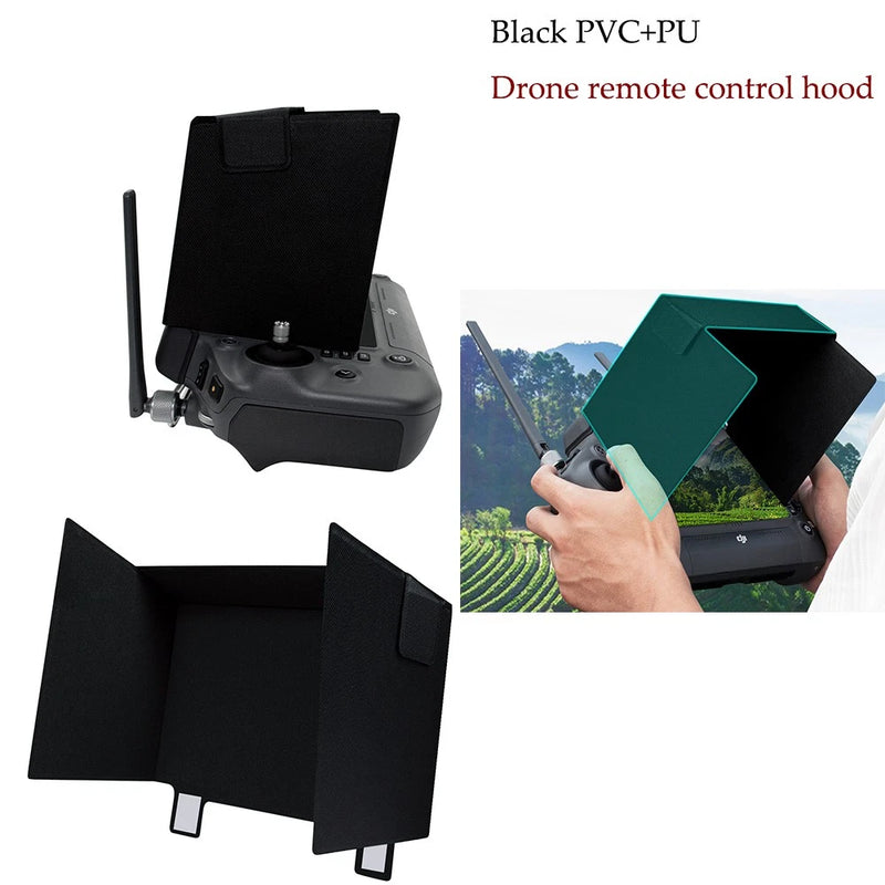 Black sun hood protector cover for drone remote controller, folding side panels
