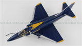 US Navy blue jet model, pre-built 1:72 with yellow markings, side view