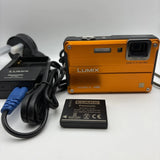 Panasonic Lumix DMC-FT2 Waterproof Camera Rare Orange - LEICA lens charger & bat