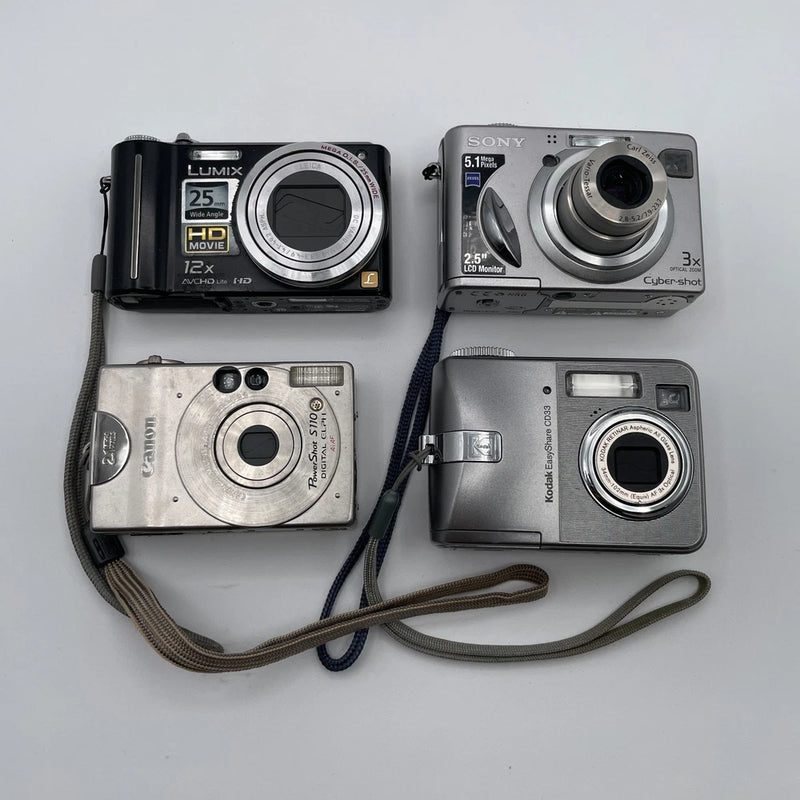 Lot of 4 Sony Kodak Lumix Canon Digital Cameras Point and Shoot For Parts