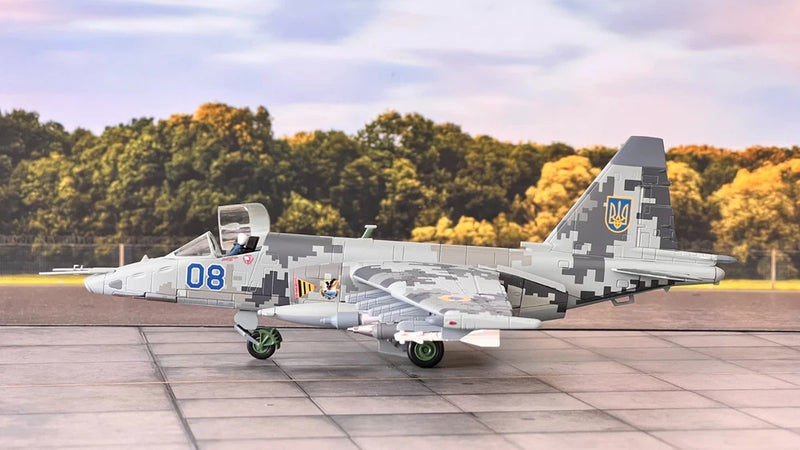 SU-25M1 Frogfoot scale model aircraft with blue 08 markings, grey camouflage