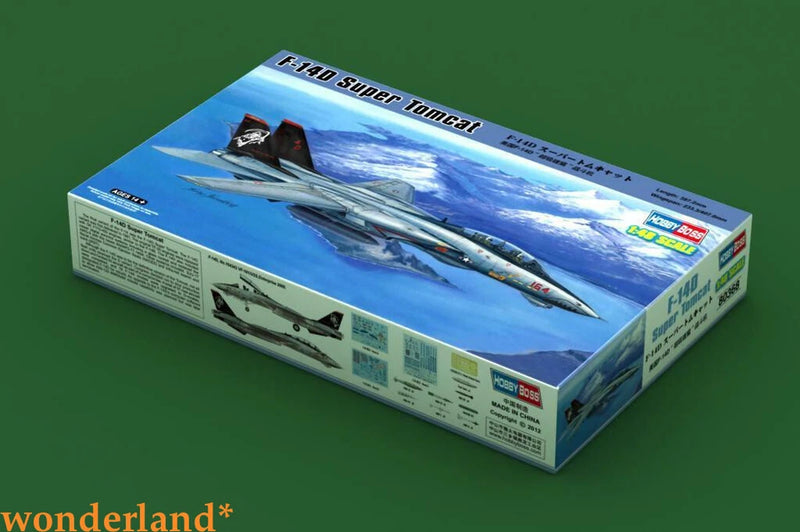 Blue model kit box with F-14D Tomcat artwork and Hobbyboss branding