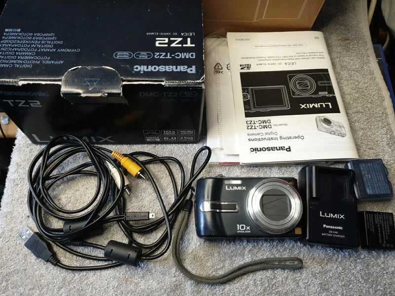 Panasonic Lumix DMC-TZ2 Compact Digital Camera Black 12x Optical Tested Working