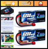 Hard-case RC LiPo battery set with blue casing, T connector, and red cable leads