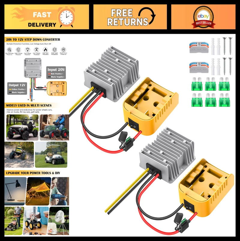20V to 12V Step Down Converter - 240W DC Power Adapter for RC Cars, Power Wheels Converter