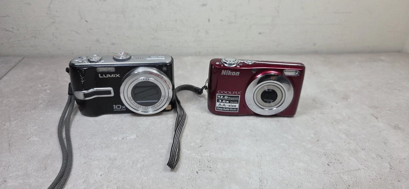 LOT (2) Nikon COOLPIX L22 12.0MP/ Panasonic DMC-TZ3 Digital Cameras "Parts"