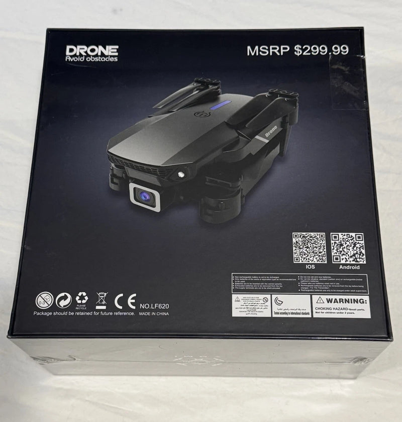 Foldable obstacle-avoidance drone retail box, black drone with front camera