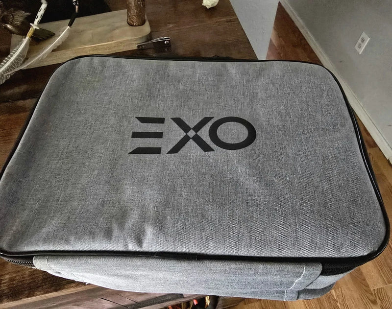 Gray padded drone case with EXO logo