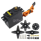 RC 180° metal-gear servo motor with orange lead, mounting horns and screws kit
