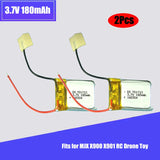 2-pack 3.7V 180mAh 20C Li-Po RC drone batteries with dual leads and connectors