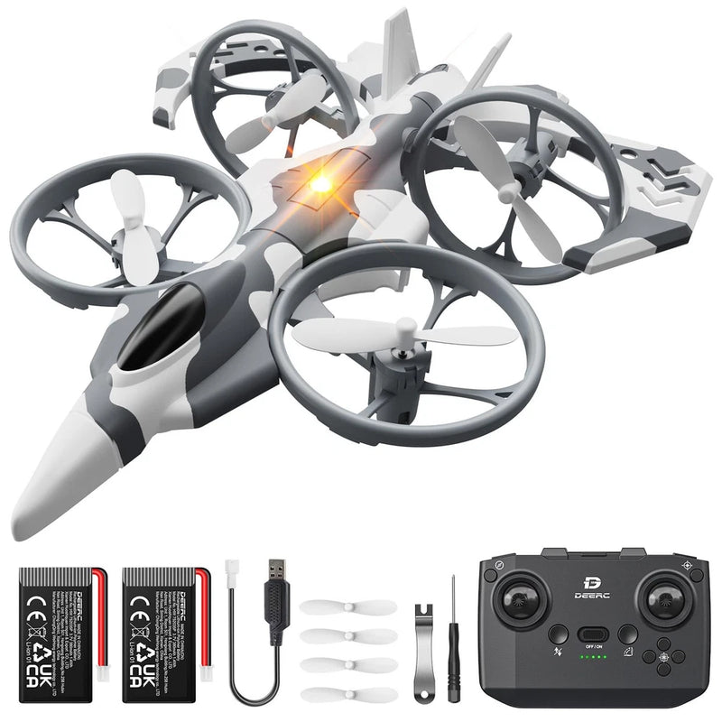 DEERC HT15 mini drone with controller, two batteries, and four propellers