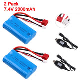 2Pcs Lipo Battery 7.4V 2000mAh 20C Deans T Plug W/ USB Charger for RC Car Truck