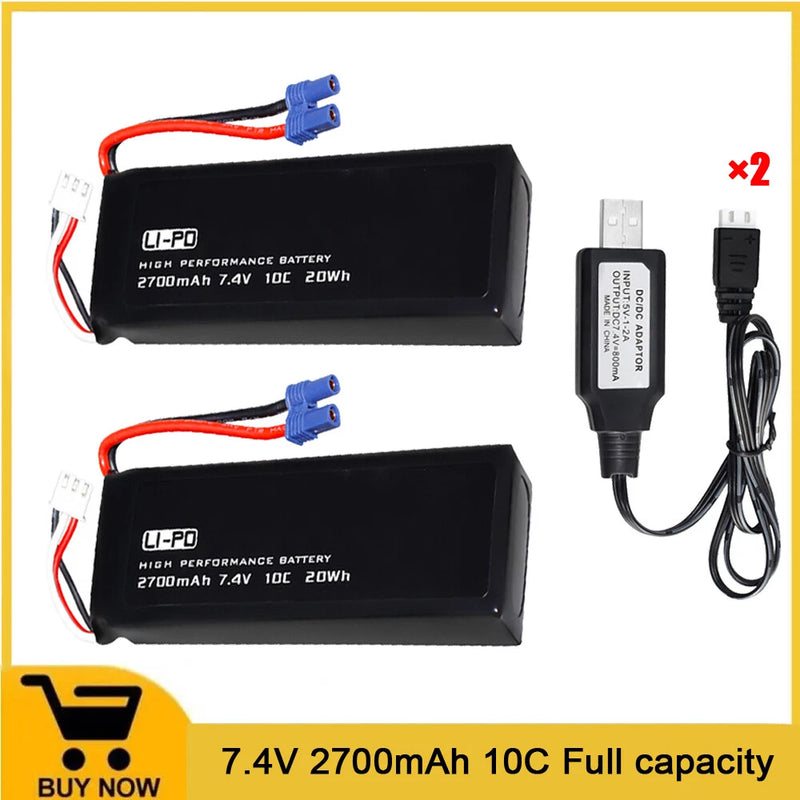 2PCS 7.4V 2700mAh 10C Lipo Battery EC2 plug ForHubsan H501C H501S XDrone Toys