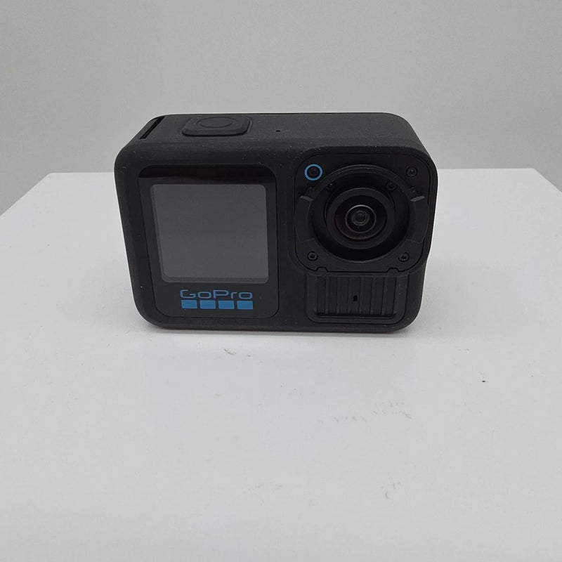 GoPro HERO13 action camera with exposed lens, black body, front buttons and screen