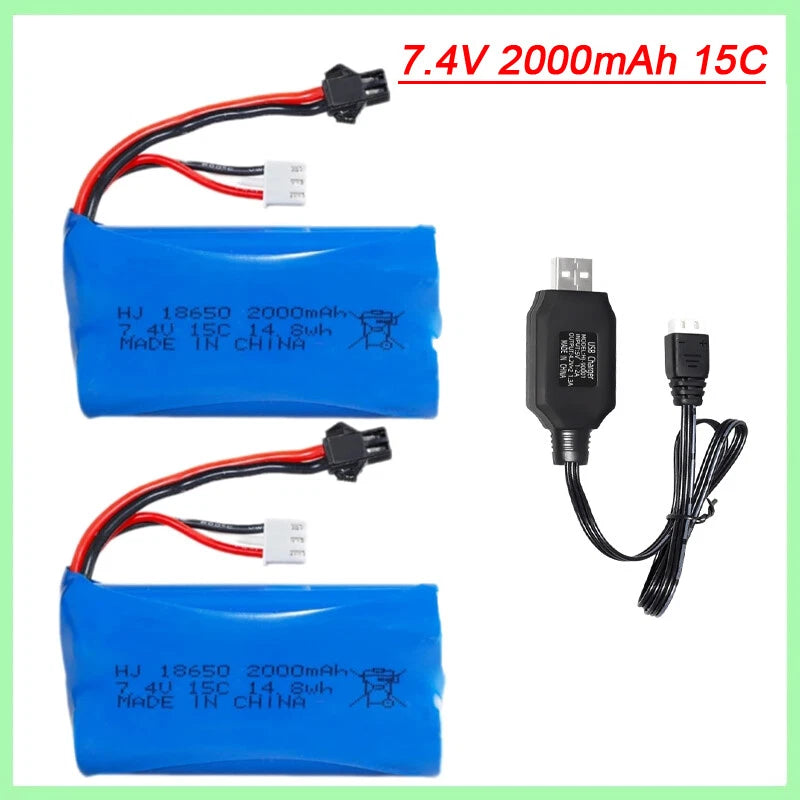 7.4V 2000mAh SM Plug Li-po Battery for H101 H103 H105 T2 RC Boat MN D90/91 MN99s