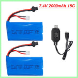 7.4V 2000mAh SM Plug Li-po Battery for H101 H103 H105 T2 RC Boat MN D90/91 MN99s
