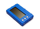 Blue RC LiPo battery balancer with LCD screen and two indicator buttons