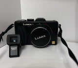 Lumix Panasonic DMC - LX5 with DMW -LVF1 Viewfinder with leather case
